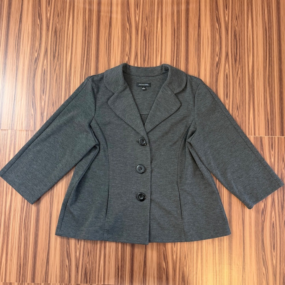 Vintage Notations Gray‎ Knit Blazer Sz L 90s Minimalism Dark Academia Corpcore